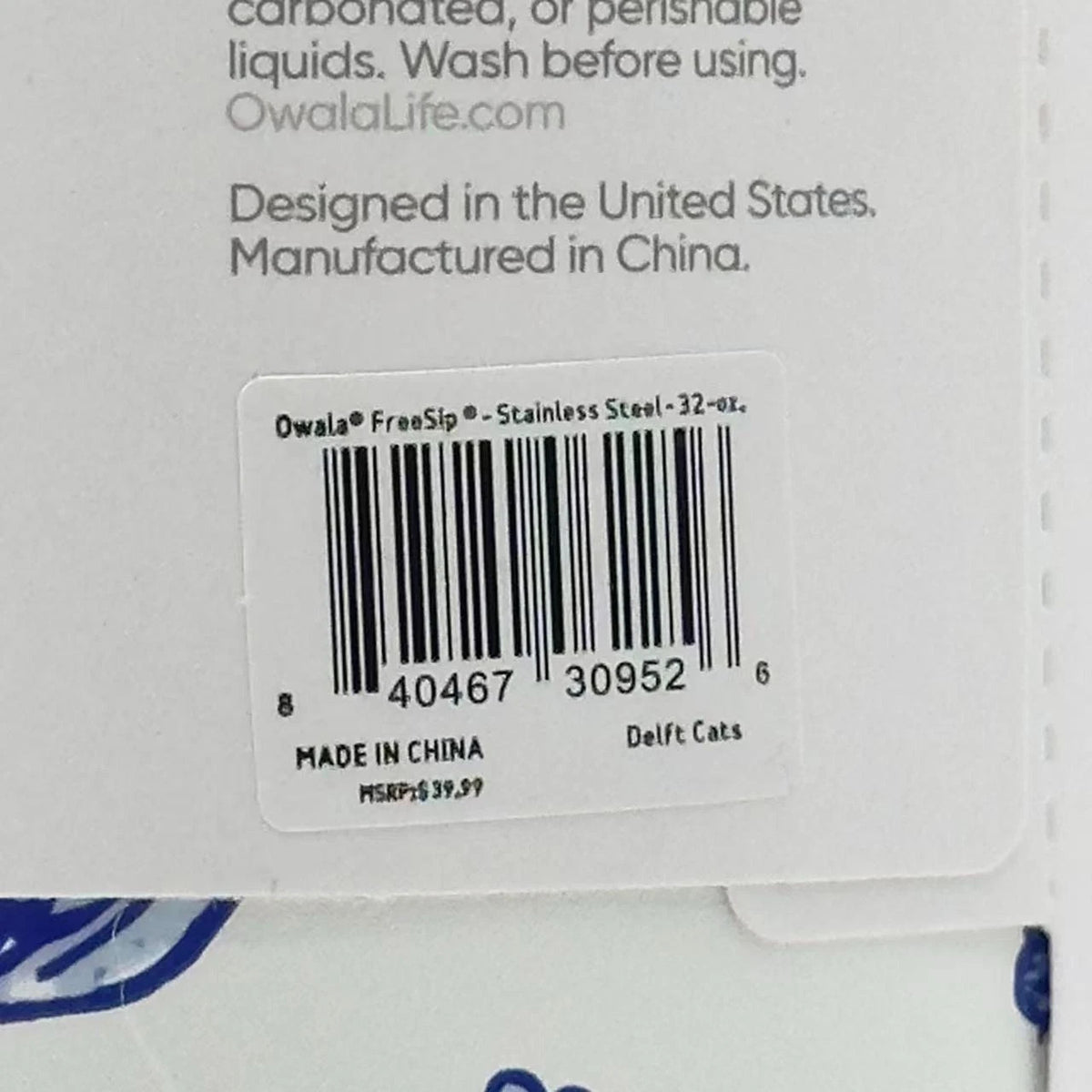 Insulated 32oz Water Bottle with Leak-Proof Lid and Built-in Straw - Limited Edition Delft Cats