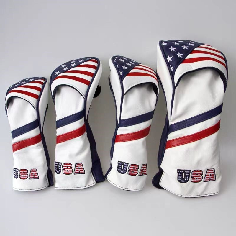 Golf Club Head Cover Set with USA Flag Design for Driver, Fairway, Hybrid