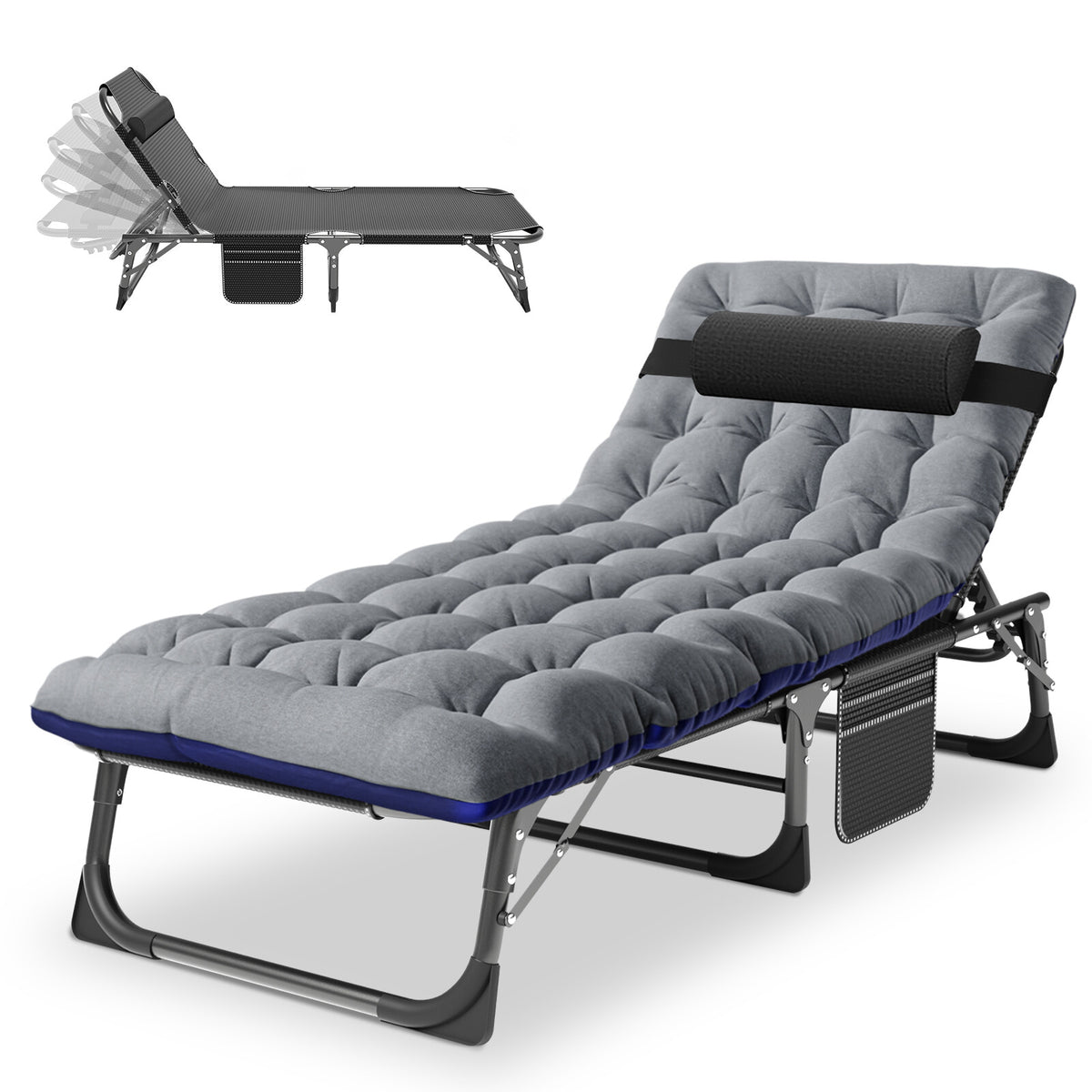 Adults Folding Camping Cot with Adjustable Headrest and Mattress