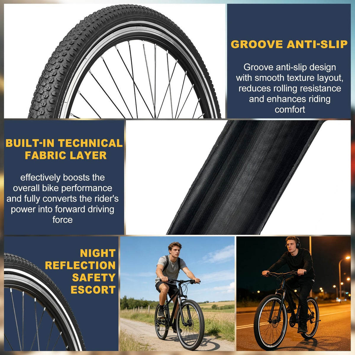 26x2.125 Bike Tire Set - Anti-Stab Reflective Mountain & City Tires