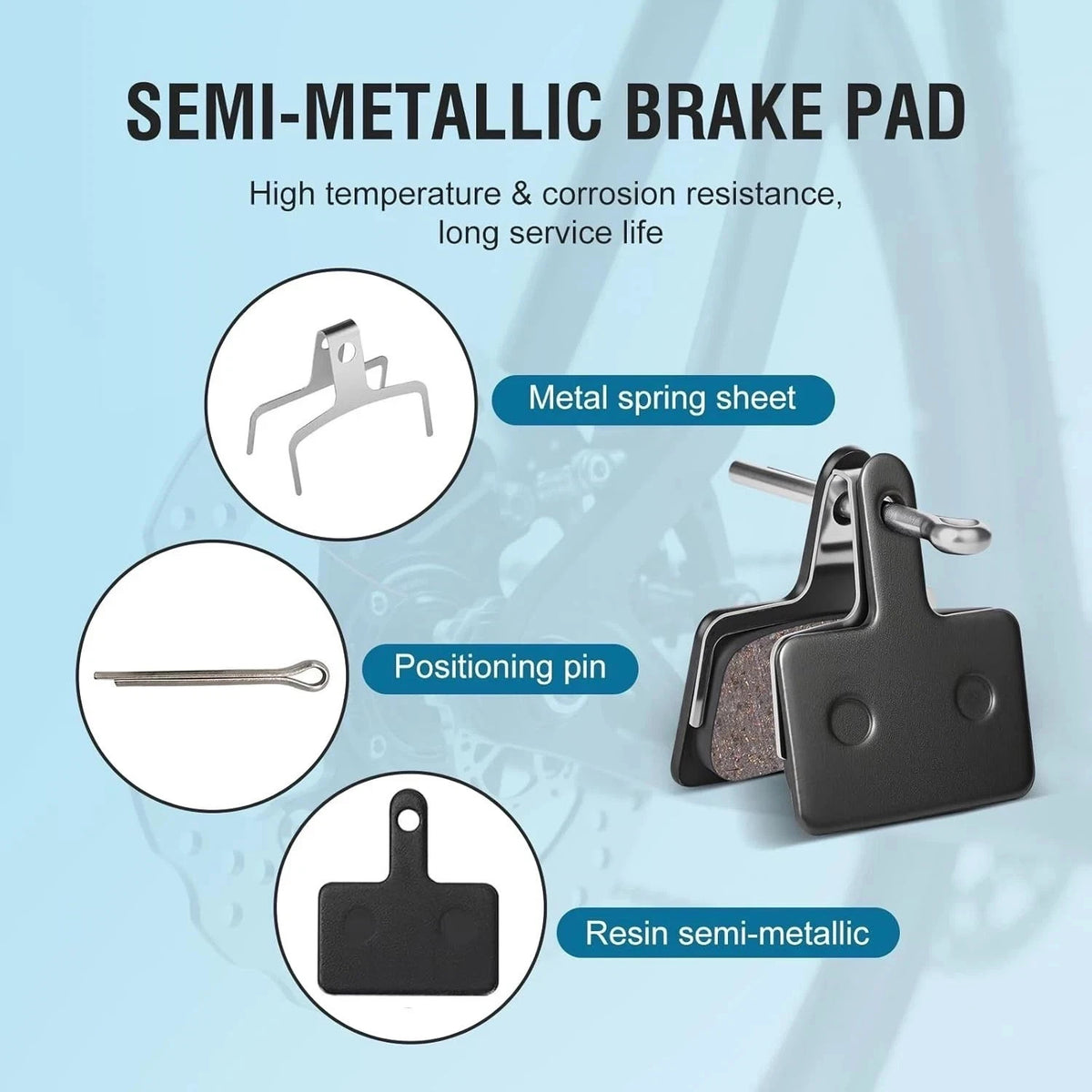MTB Disc Brake Pads Set - Semi-Metallic, Quiet, 4 Pairs with Install Kit