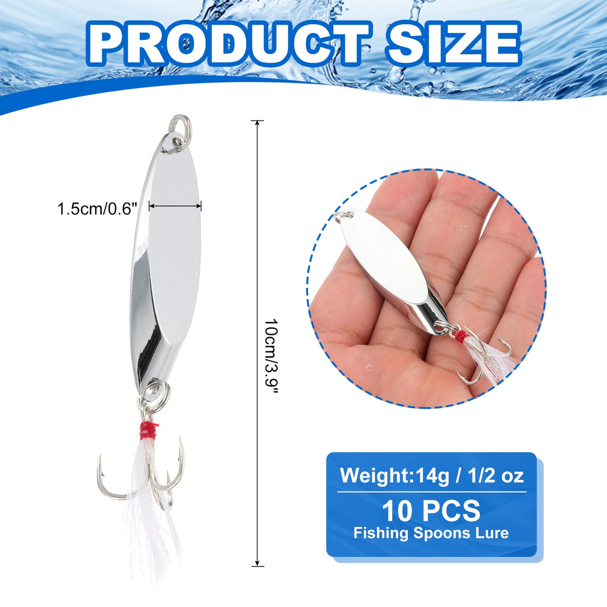 10Pcs Metal Fishing Spoons Lures Set - Silver Casting Tackle for Freshwater & Saltwater