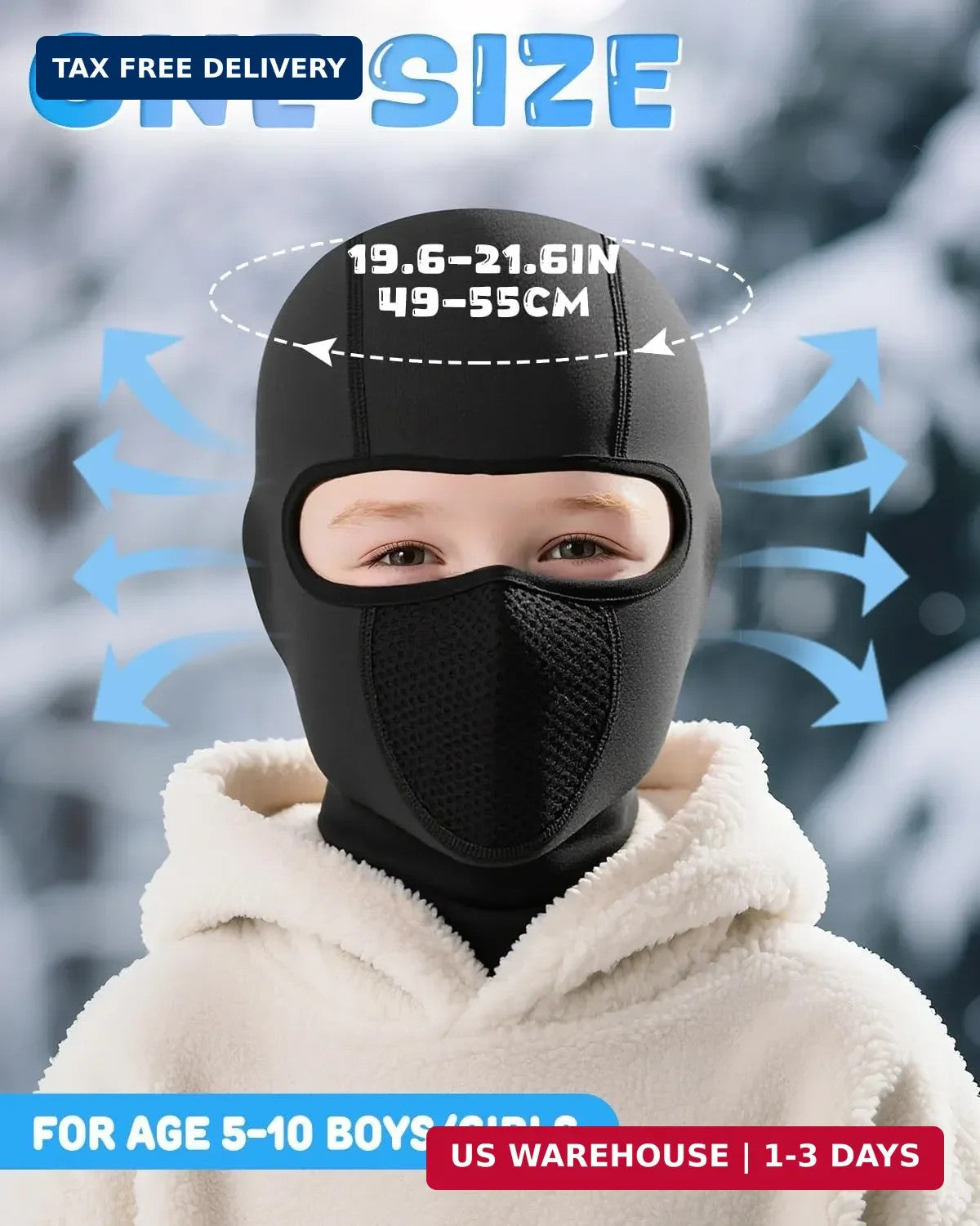 Kids Winter Ski Mask Balaclava Fleece Face Cover for Snow Sports & Outdoor Activities