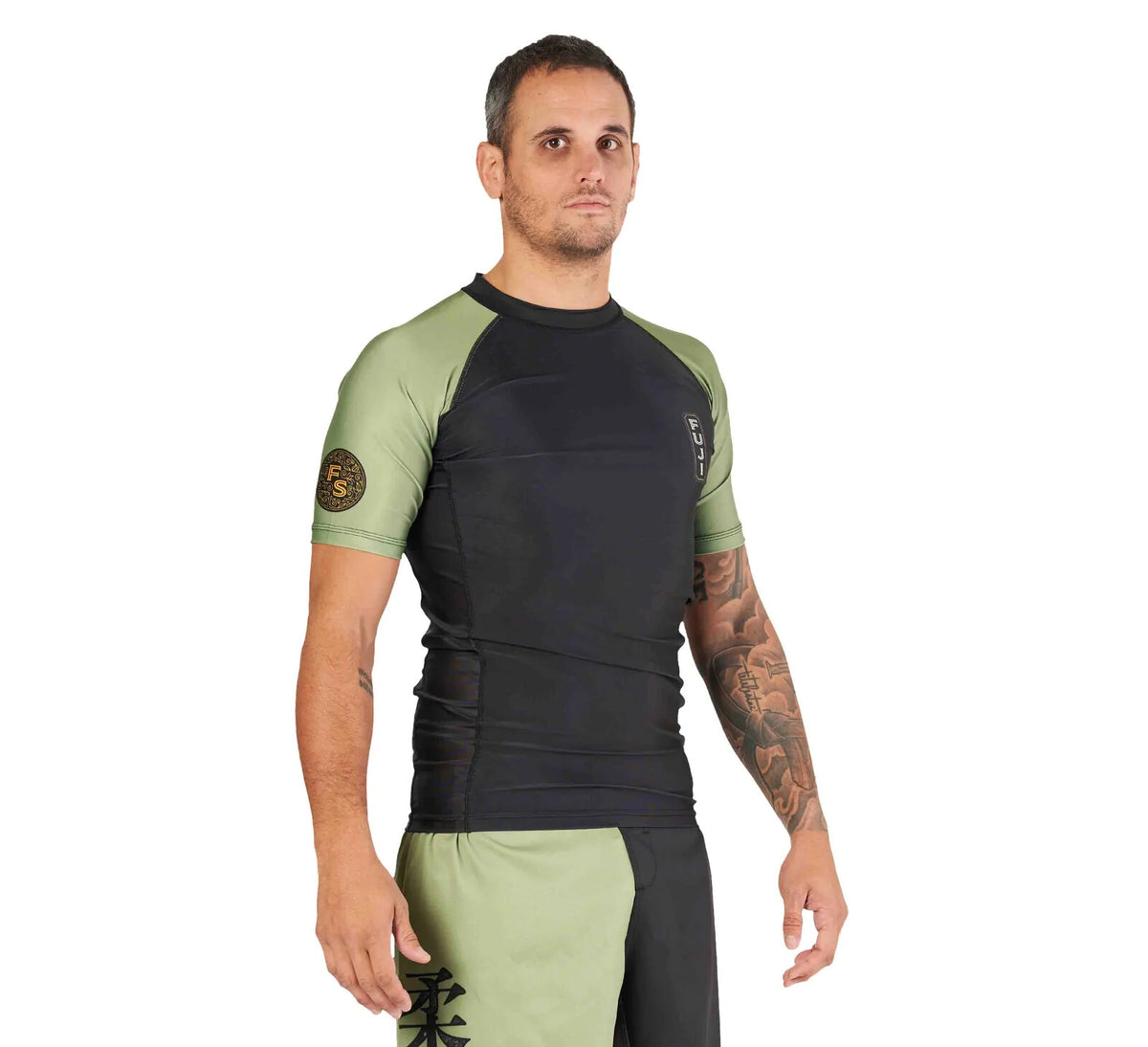 Japanese Heritage MMA Rashguard Long Sleeve - Black Green, Durable Fit