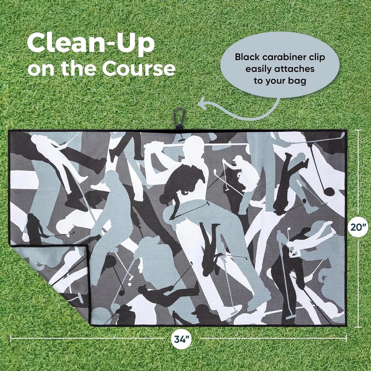 Golf Towel with Clip - Microfiber 34x20 Inch Camouflage Golf Towels