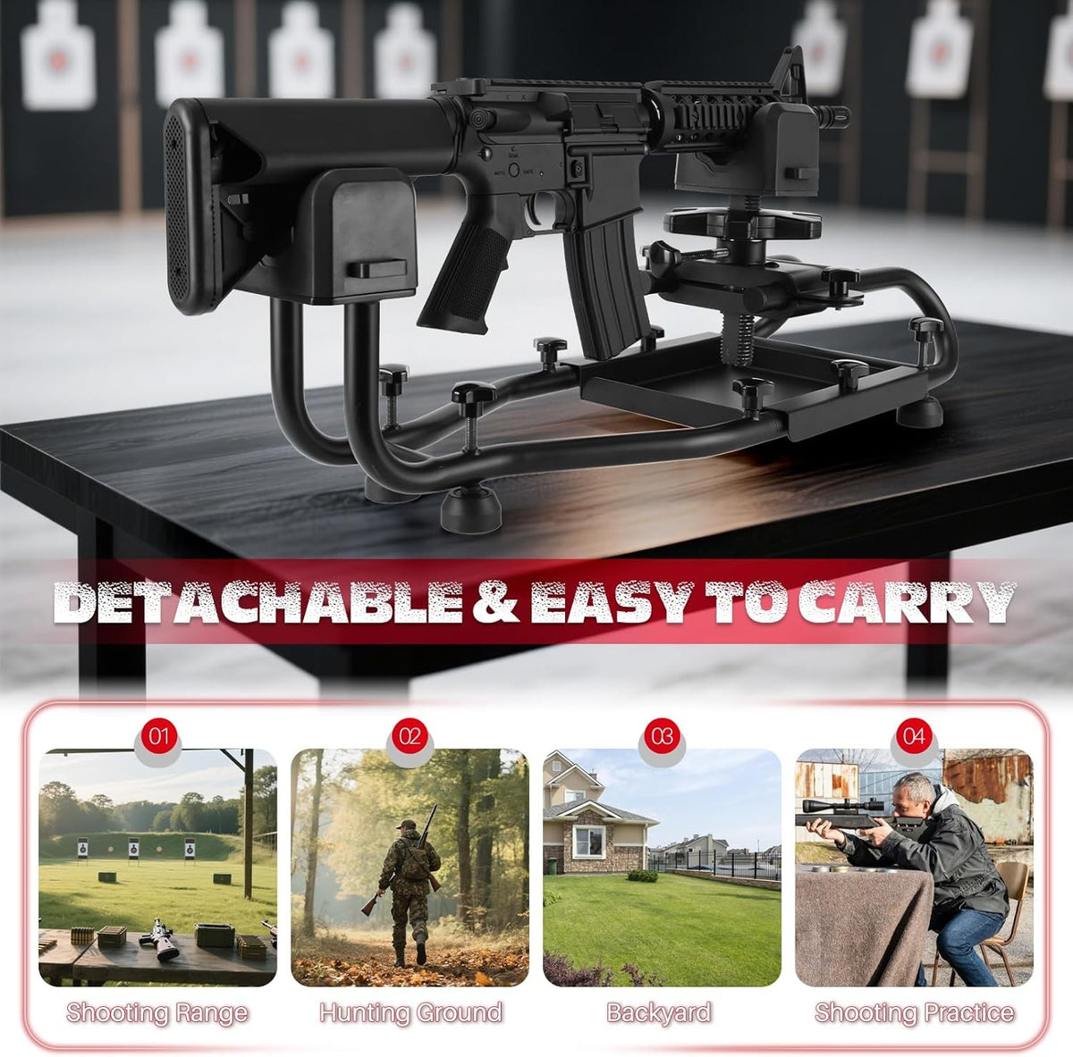 Heavy Duty Adjustable Rifle Shooting Rest with Steel Frame & Non-Slip Base