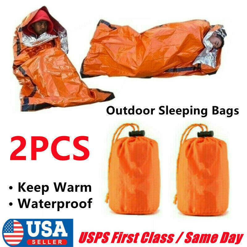 2-Pack Emergency Thermal Waterproof Sleeping Bags for Outdoor Survival