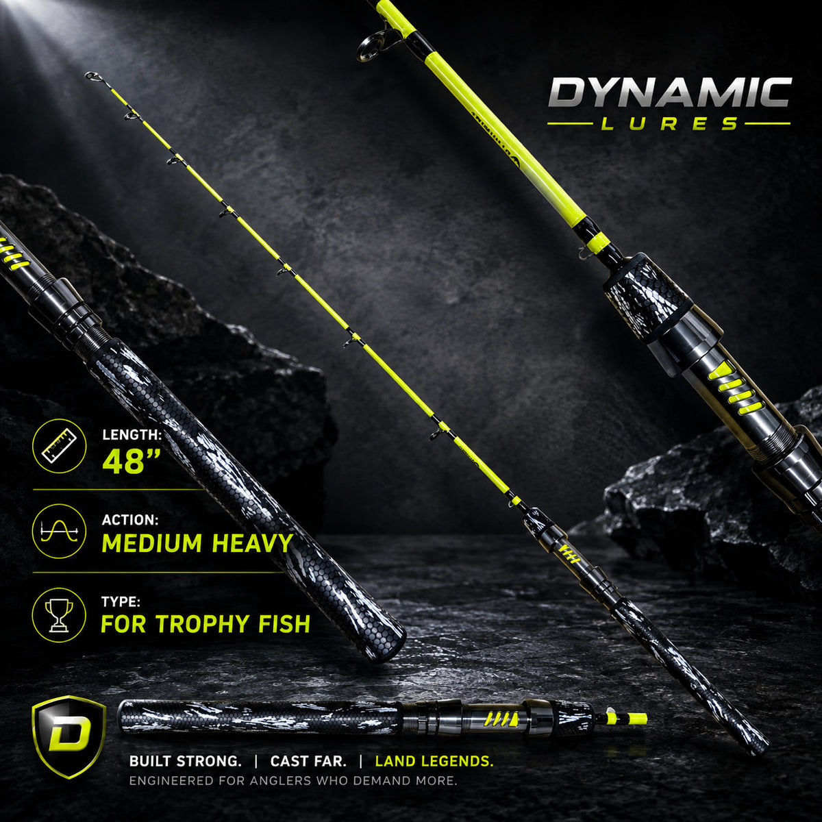 Ice Fishing Rod 48 Inch Premium Design for Lake Trout & Mackinaw - Yellow
