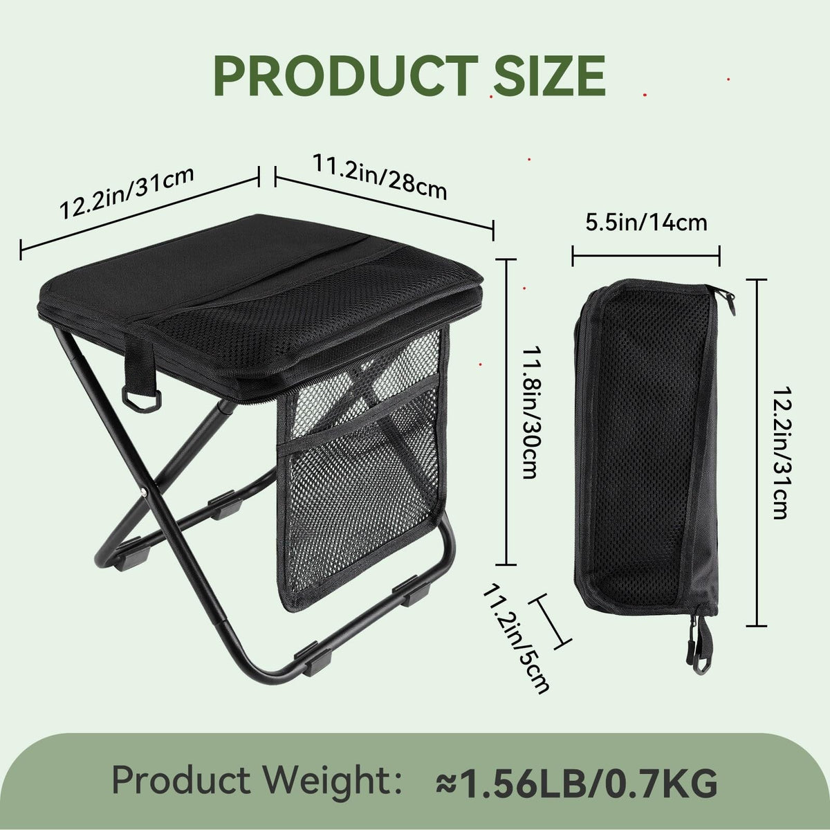 Portable Folding Stool with Dual Storage Pockets Compact Travel Seat