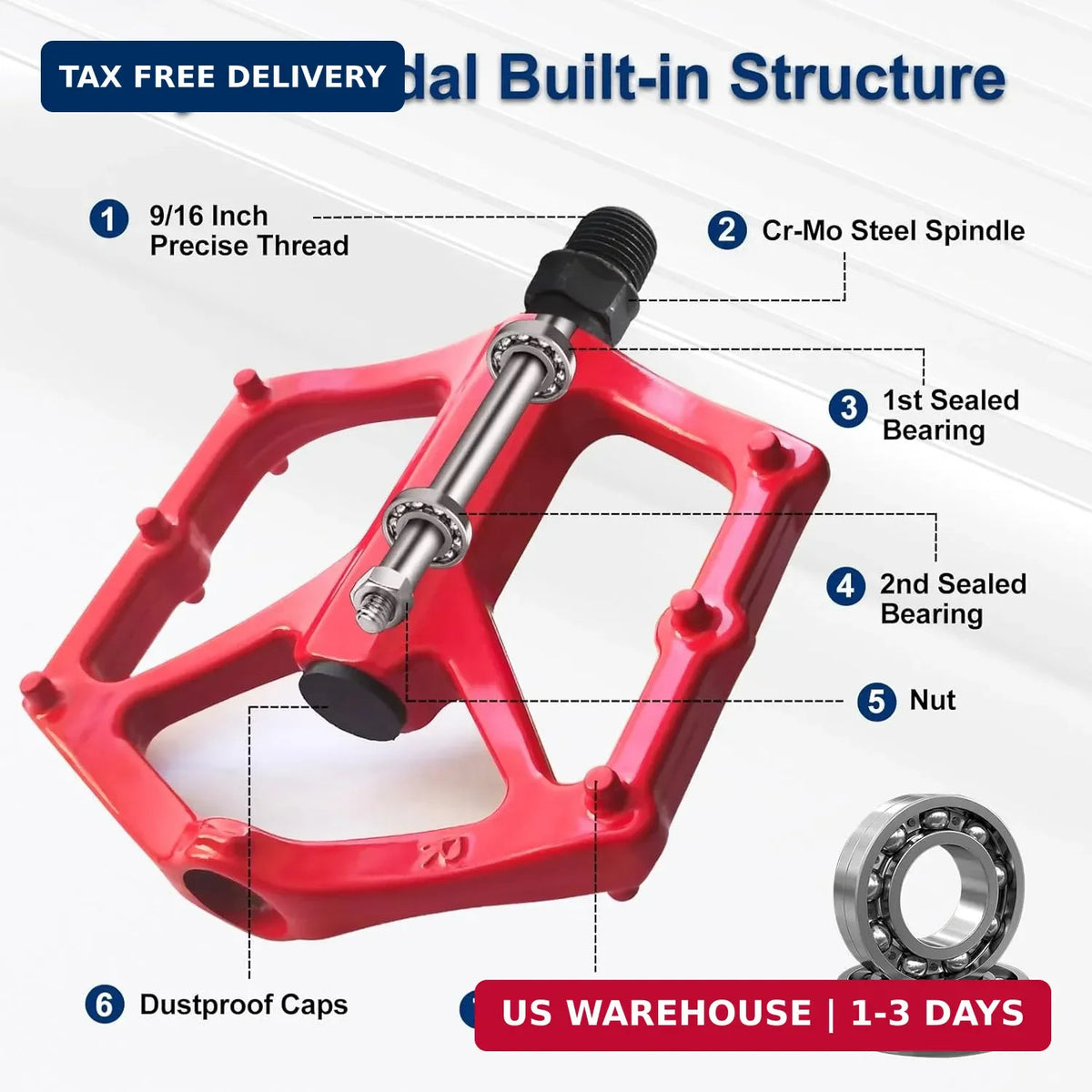 Lightweight Aluminum MTB Pedals with Anti-Slip Pins for Mountain & Road Bikes
