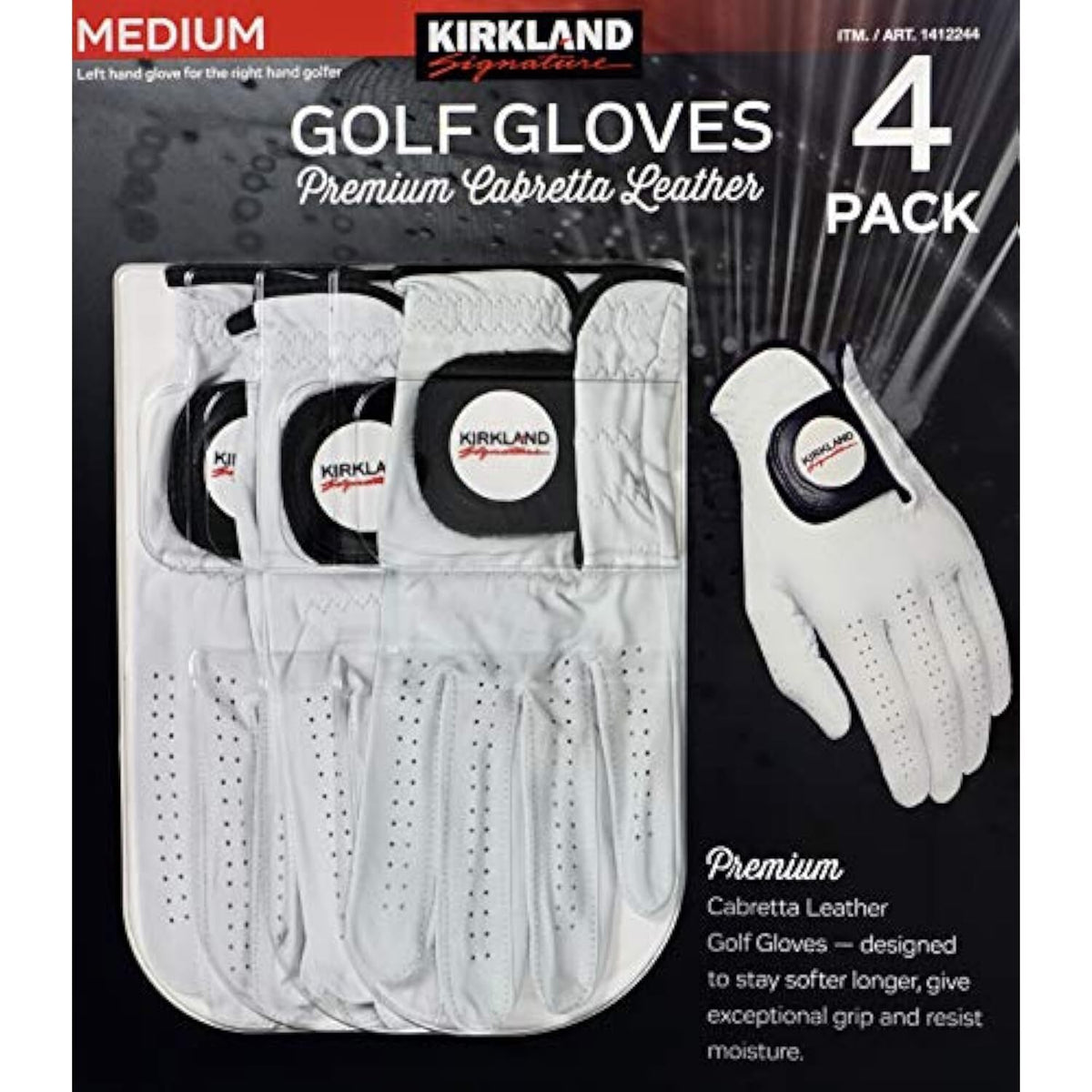 Golf Gloves Premium Cabretta Leather - Medium, 4 Pack