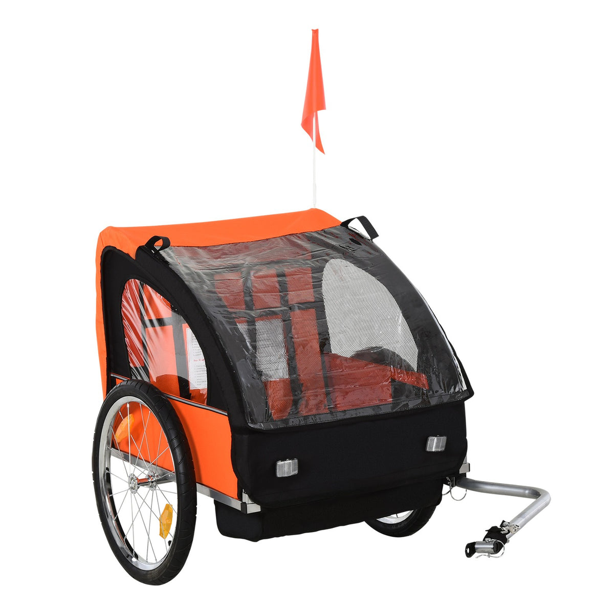 2-Seat Kids Bicycle Trailer - Orange, Steel Frame & Easy Entry