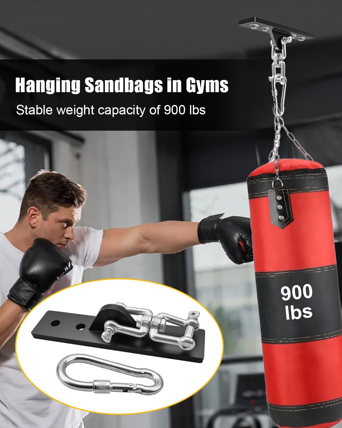 Heavy Duty Ceiling Mount Swivel Hook for Gym, Hammock, Swing, Punch Bag