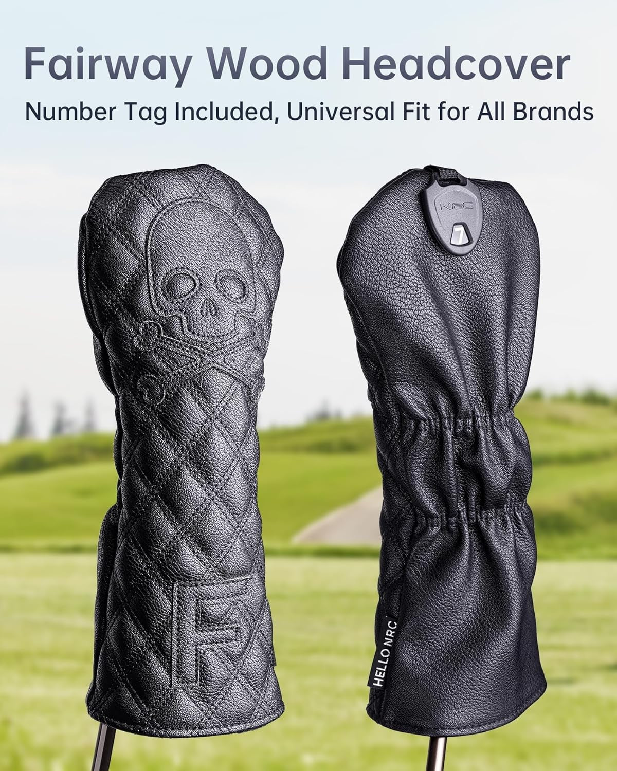 Golf Club Headcover Set with Skull Design - Fits Driver, Fairway, Hybrid, Waterproof Leather
