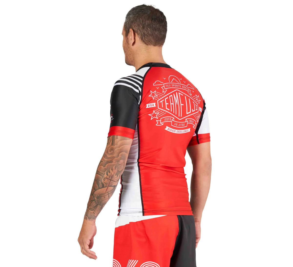 MMA Rashguard Short Sleeve Compression Top for Jiu Jitsu & BJJ - Black/Red