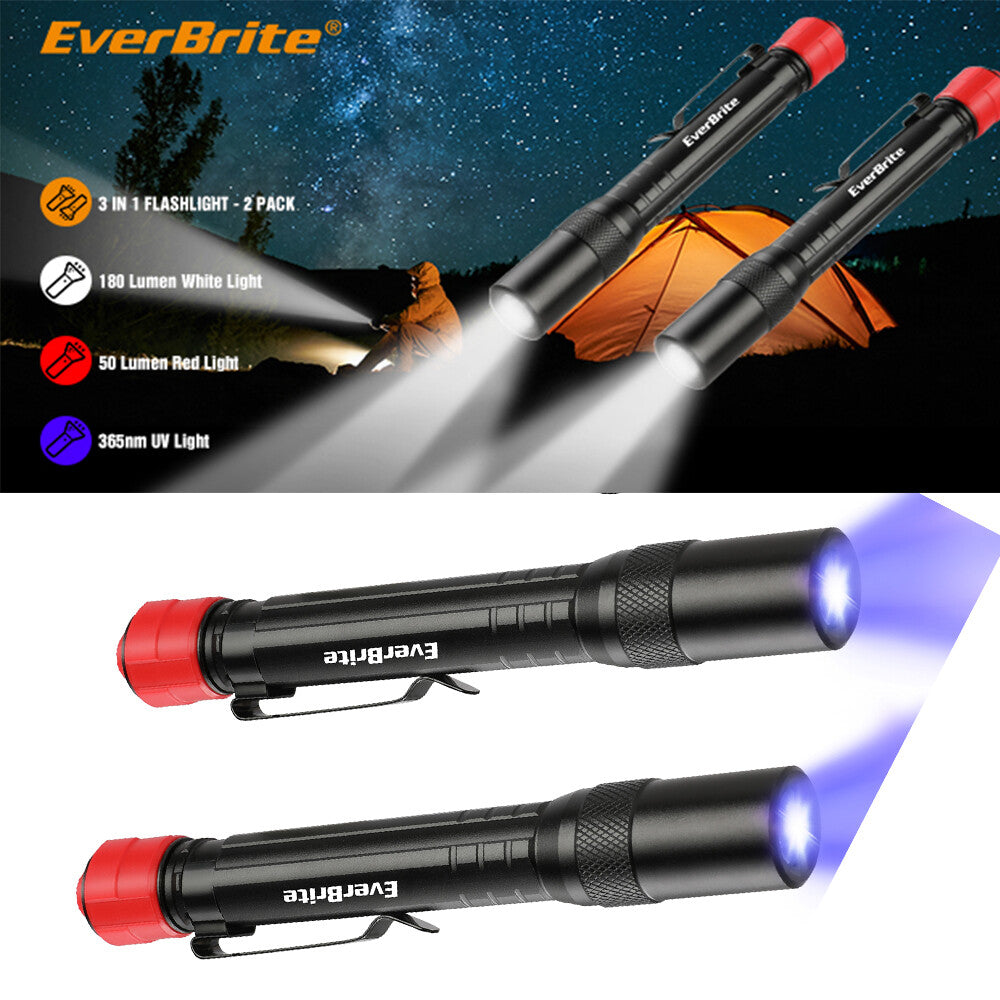 2 Pack UV Blacklight Flashlights with Red & White Light for Pet Stain Detection