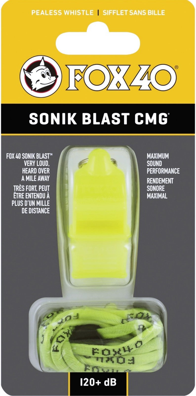 Neon Yellow Pealess Whistle with Lanyard - 120dB Safety & Sport Accessory