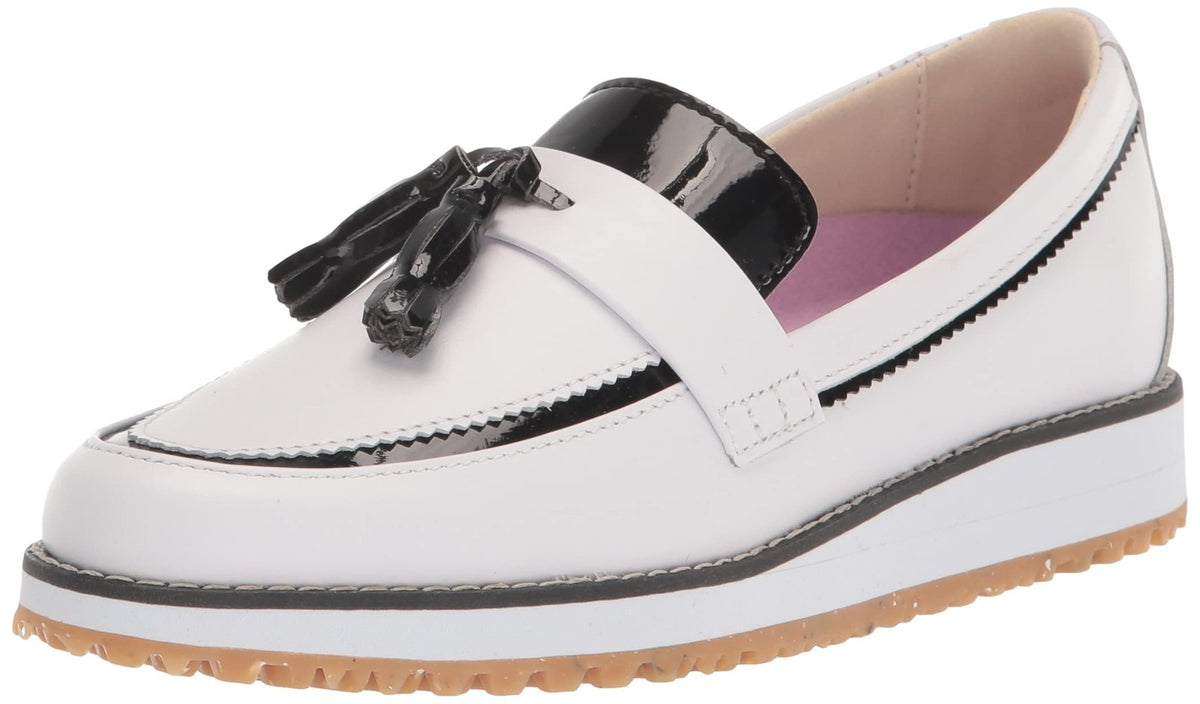 Women's Slip-On Golf Shoes White Black Size 10 Turf Grip Durable Leather