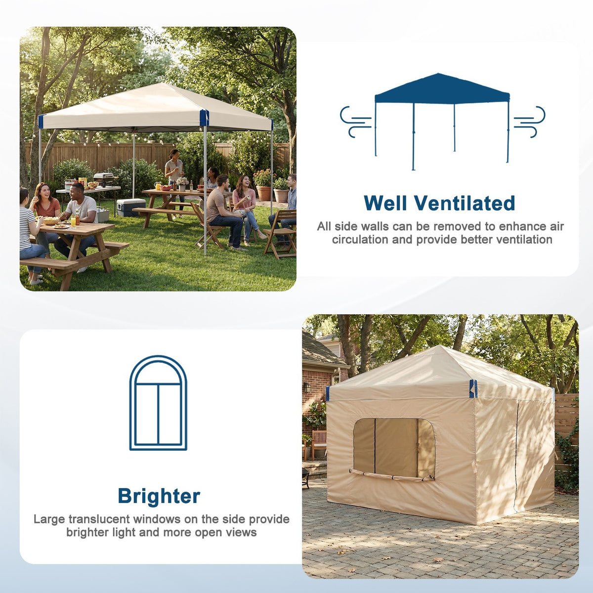 Portable Pop Up Canopy Tent with Sidewalls - 10x10 or 12x12 ft Shade Shelter with Stakes & Bag