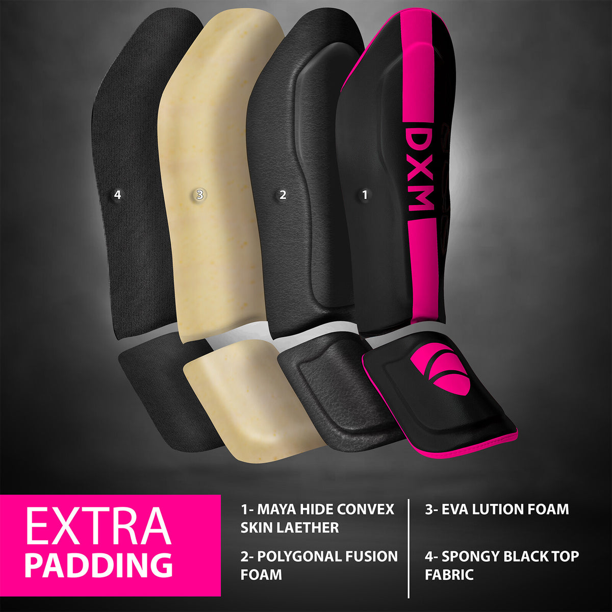 MMA Shin Guards with Foot Instep Protectors for Kickboxing & Martial Arts - Pink