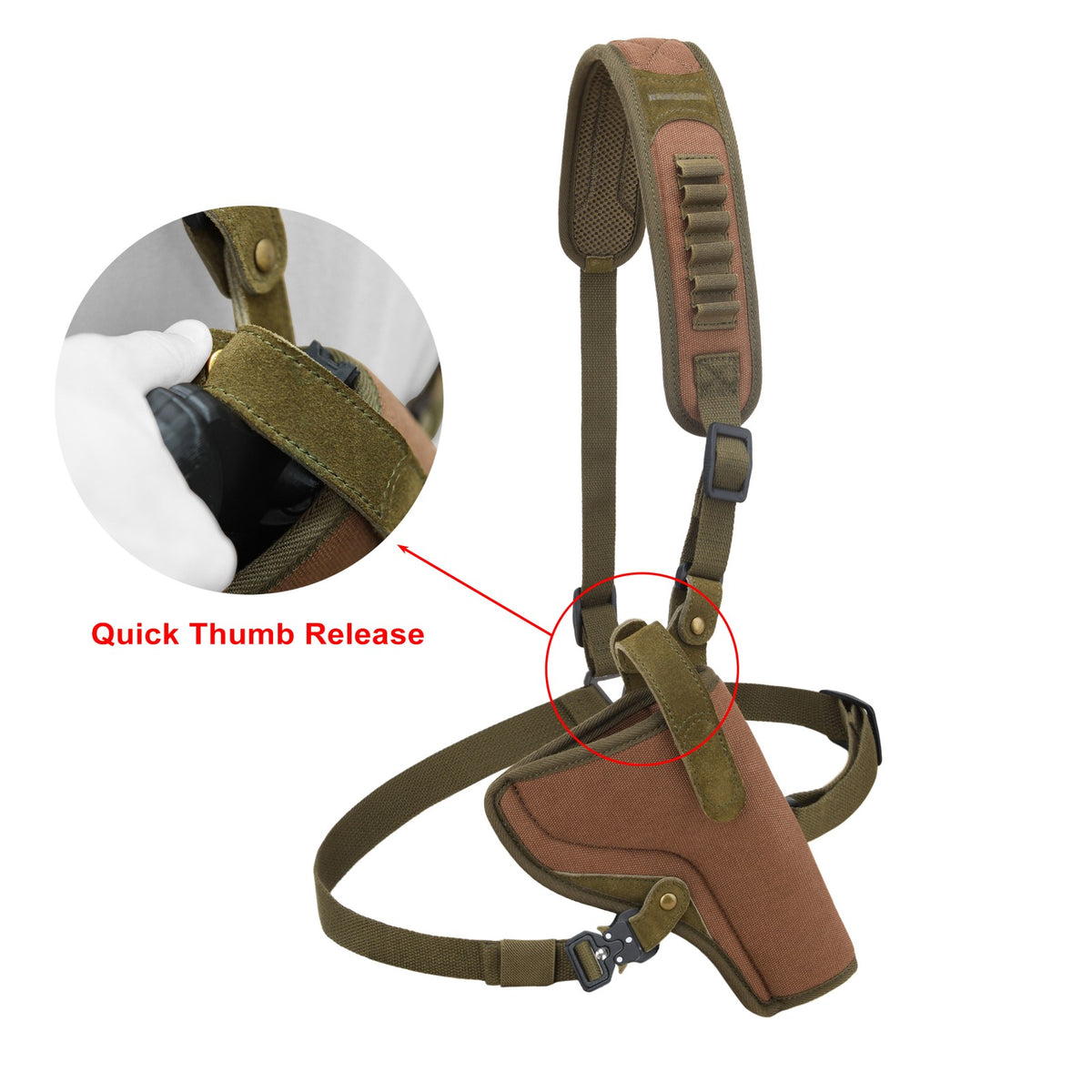Canvas Gun Holster with 6 Shell Slots for Revolvers Up to 6" - Chest Carry