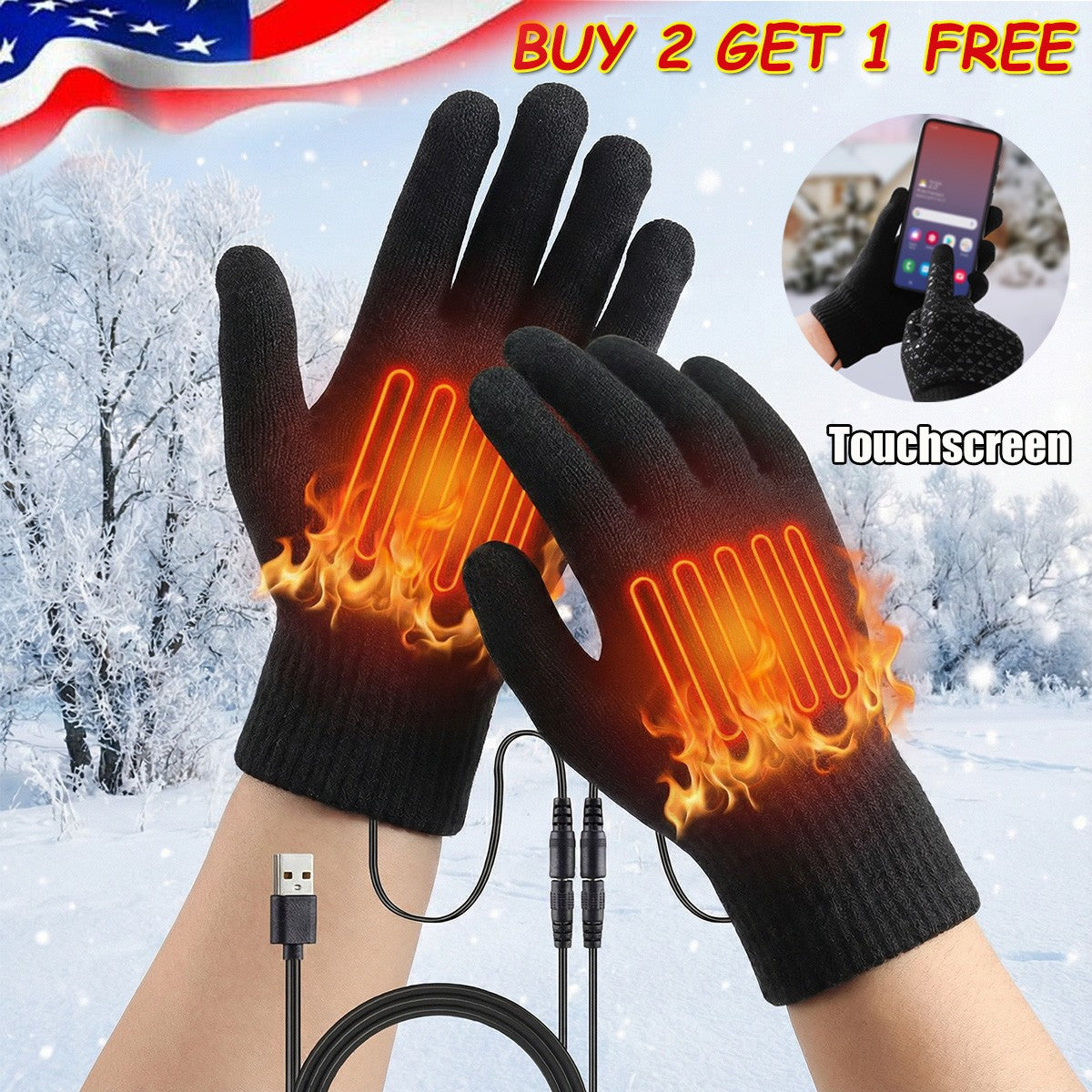 USB Heated Gloves for Men Women Winter Touchscreen Windproof Electric Heating