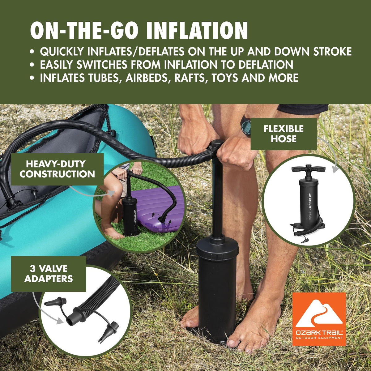 Manual Air Pump for Camping and Outdoor Gear, 14.5 Inches