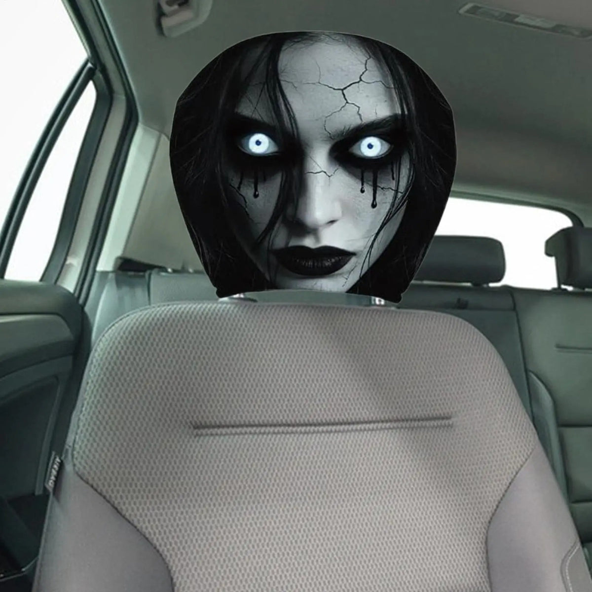 Halloween Ghost Car Headrest Covers Set - Creepy Vehicle Seat Protectors, 2 Pack