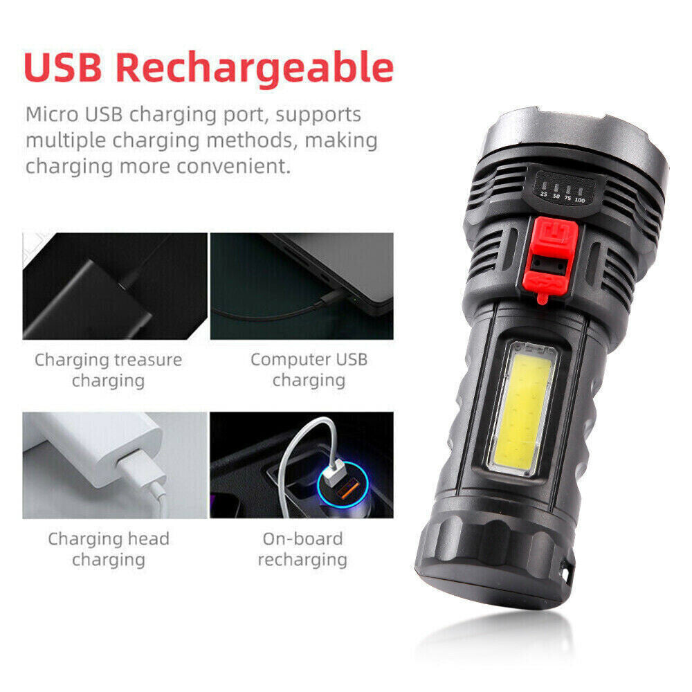 Rechargeable LED Tactical Flashlight - Waterproof Handheld Torch USB & Battery Included
