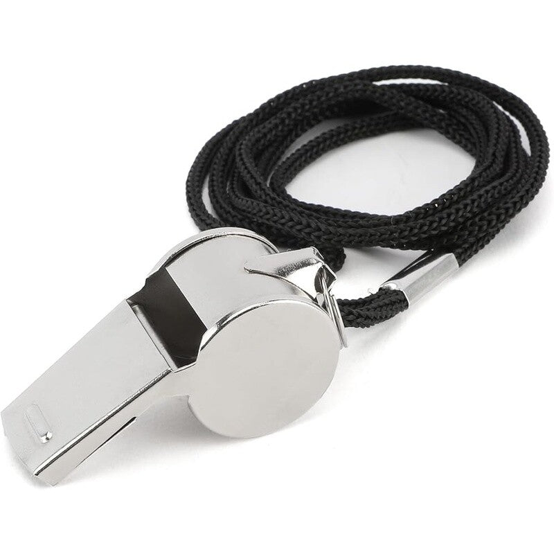 Stainless Steel Referee Whistle with Lanyard - Loud Emergency Coaching Tool