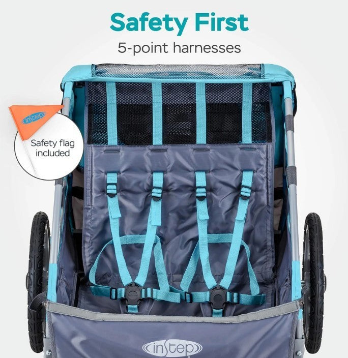 Kids Bike Trailer Double Seat with Bug Screen & Weather Shield - InSTEP