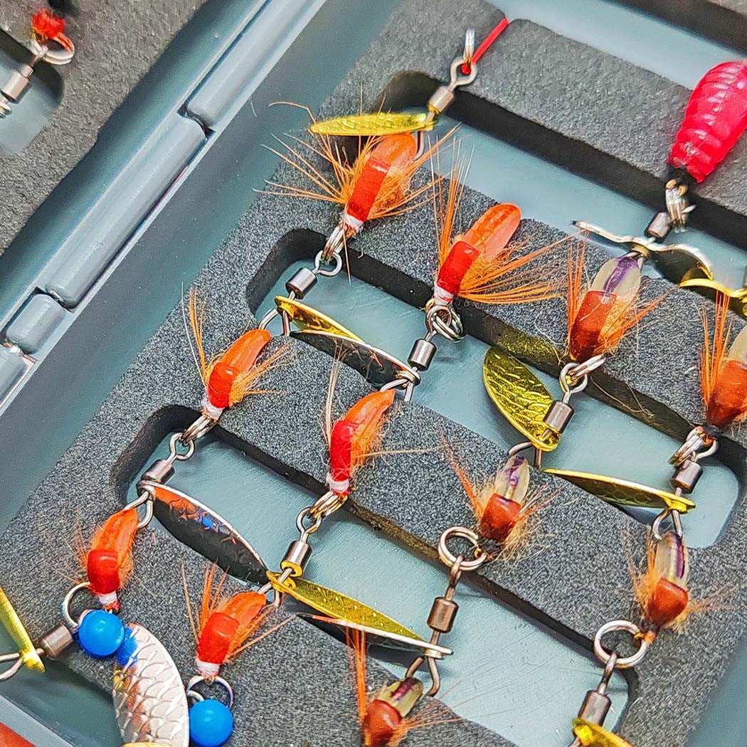 Fly Fishing Flies Kit - 42 Pieces Rotating Sequin Wet Dry Trout Flies Bundle