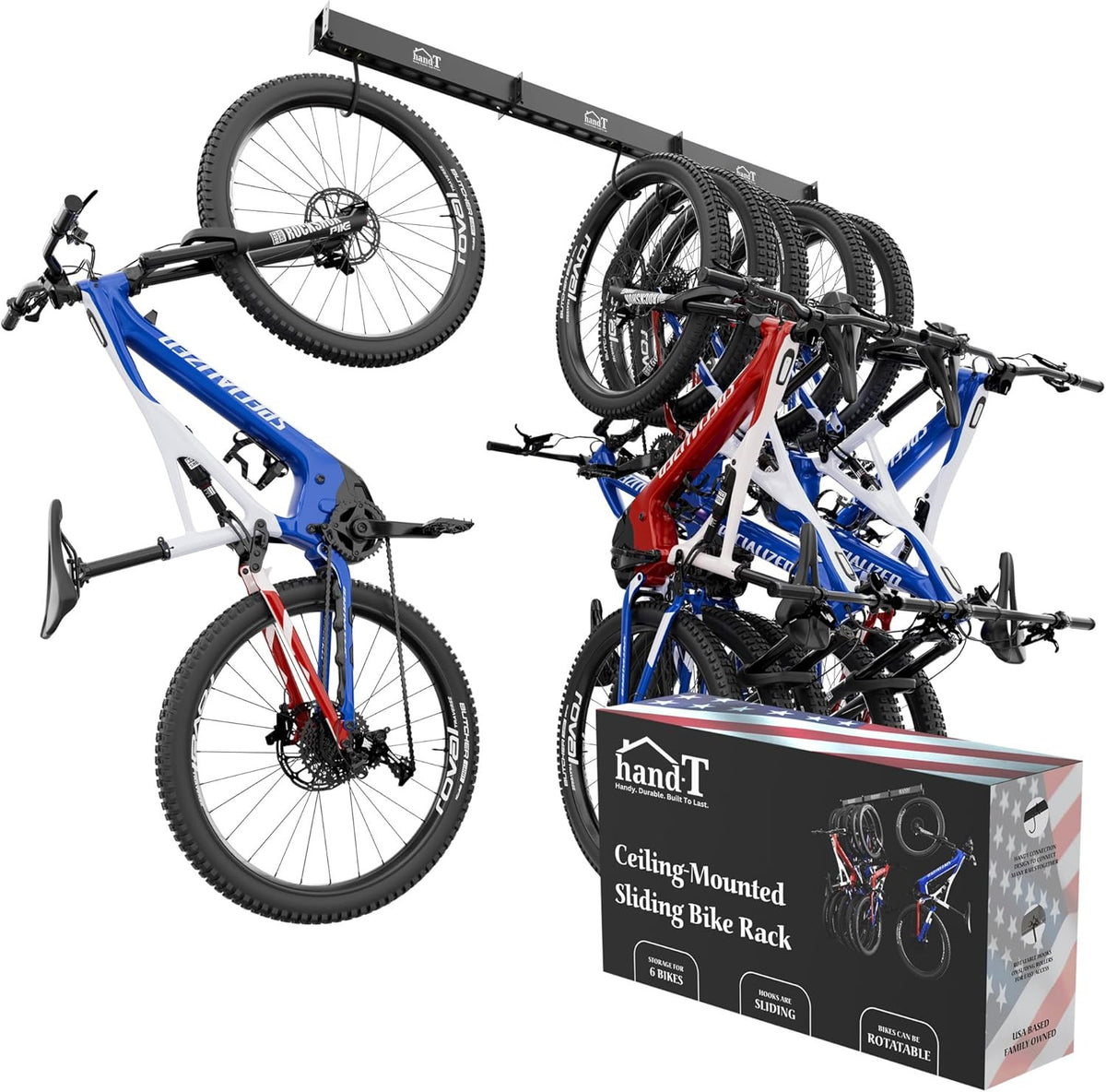 Ceiling Bike Storage Rack for Garage - Holds Up to 6 Bikes, Sliding Mount, Heavy Duty