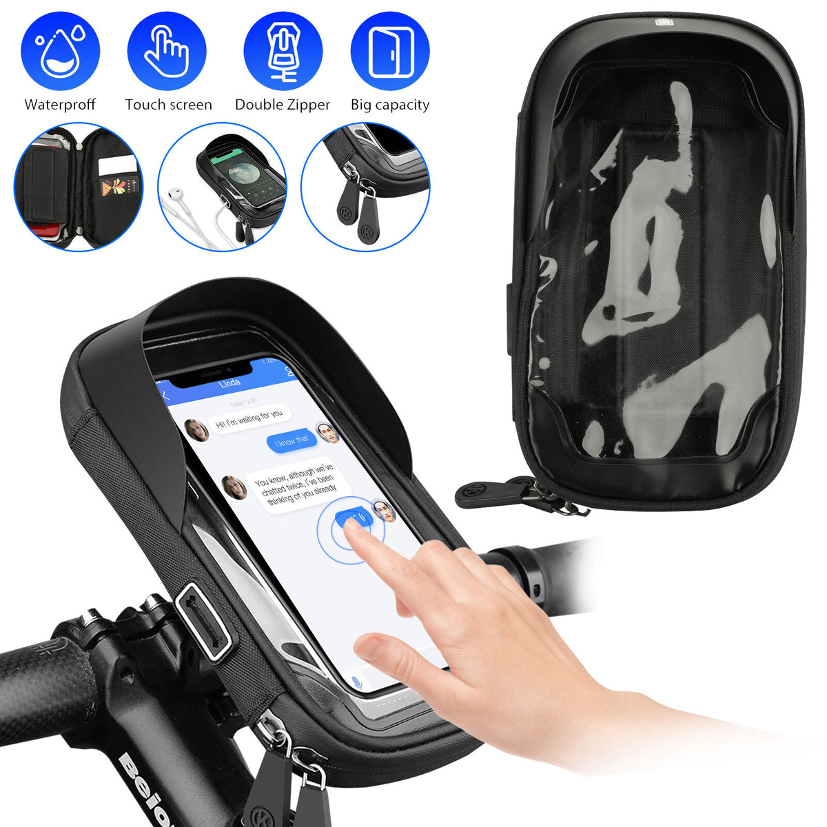 360 Degree Rotation Bike Phone Mount Case Waterproof Handlebar Holder Bag