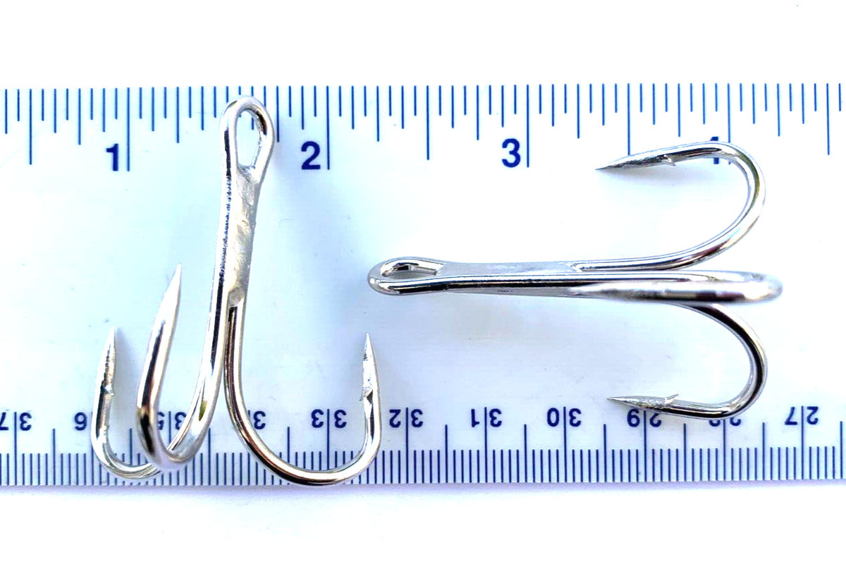Heavy Duty Treble Hooks - Nickel Finish, Multiple Sizes for Fishing