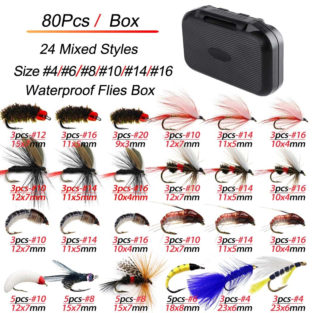 Wet Dry Nymph Fly Fishing Lure Set for Trout & Panfish - Multiple Sizes & Styles