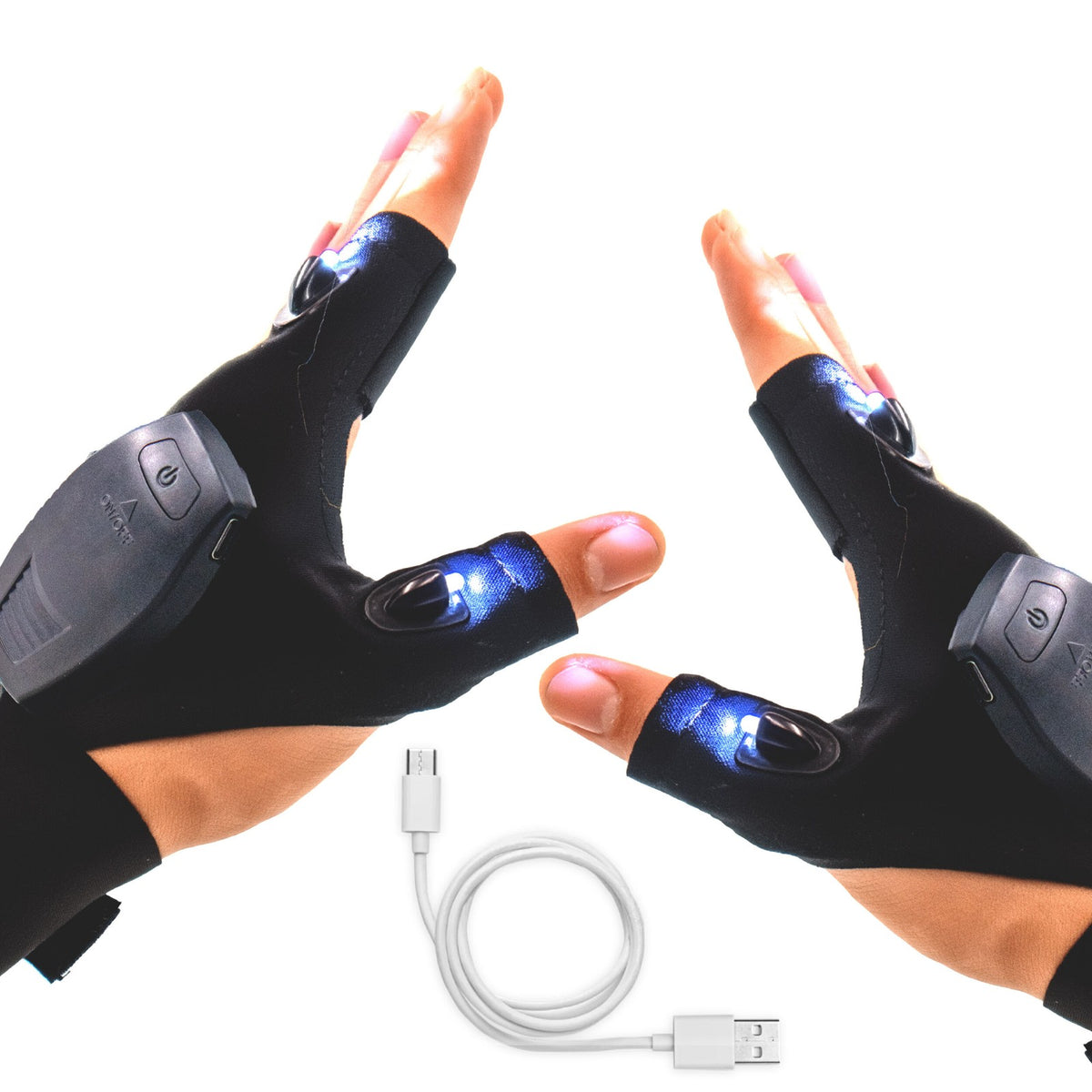 Rechargeable LED Finger Light Gloves for Mechanics & Outdoor Use