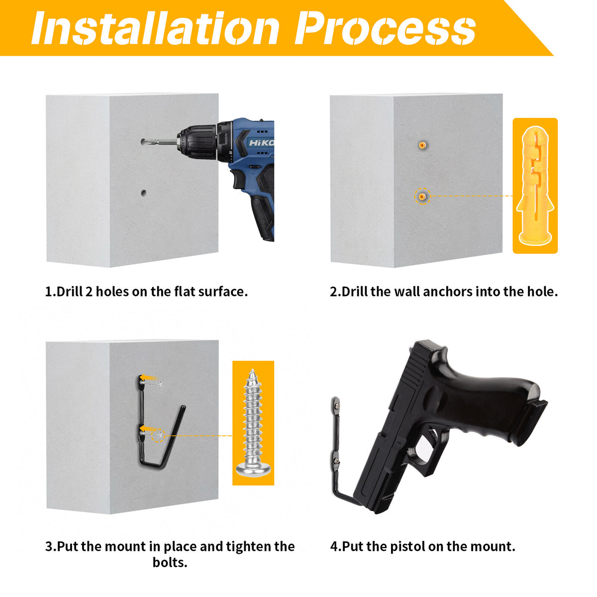 Wall Mount Handgun Rack Hooks - Pistol Organizer for Safe & Easy Access