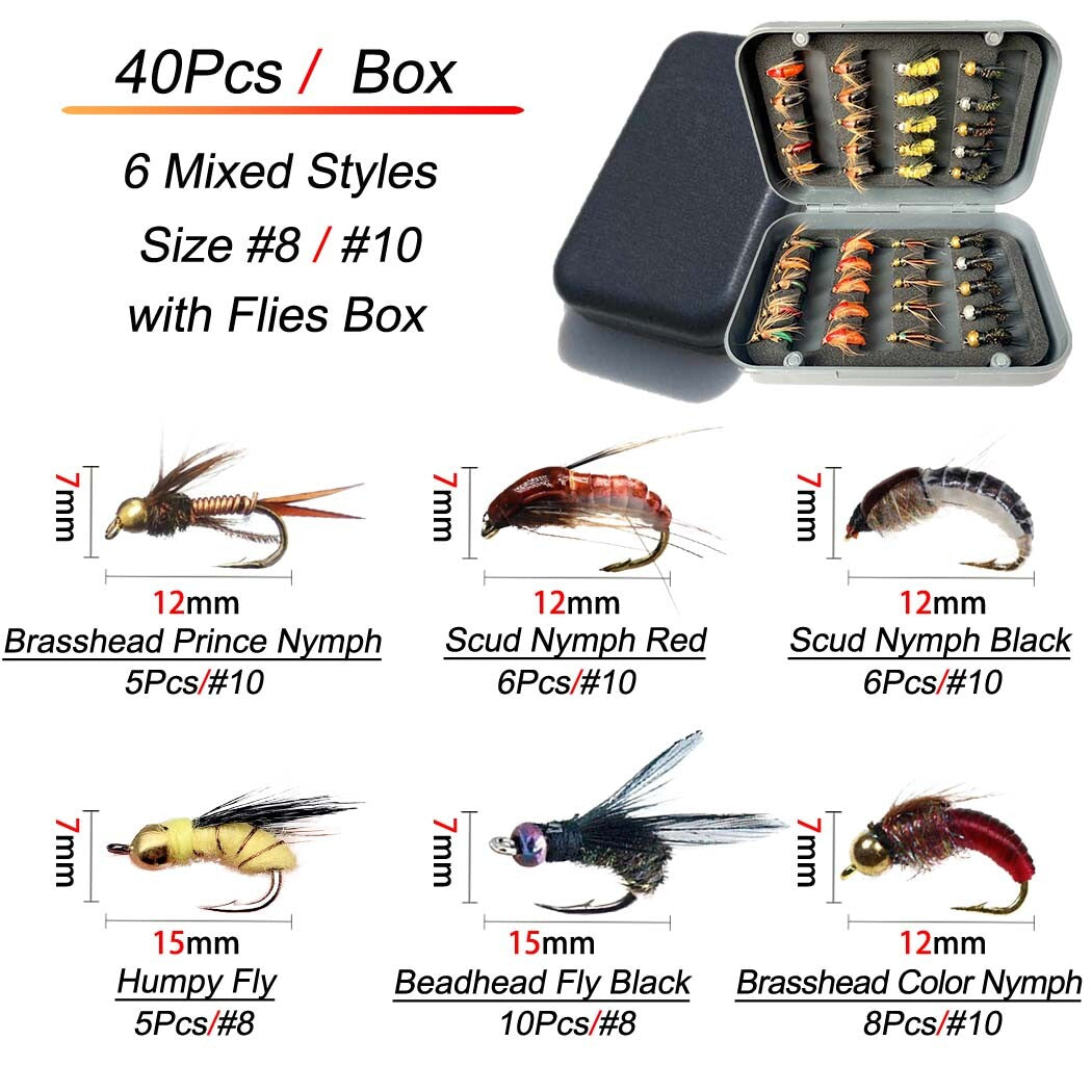 Wet Dry Nymph Fly Fishing Lure Set for Trout & Panfish - Multiple Sizes & Styles