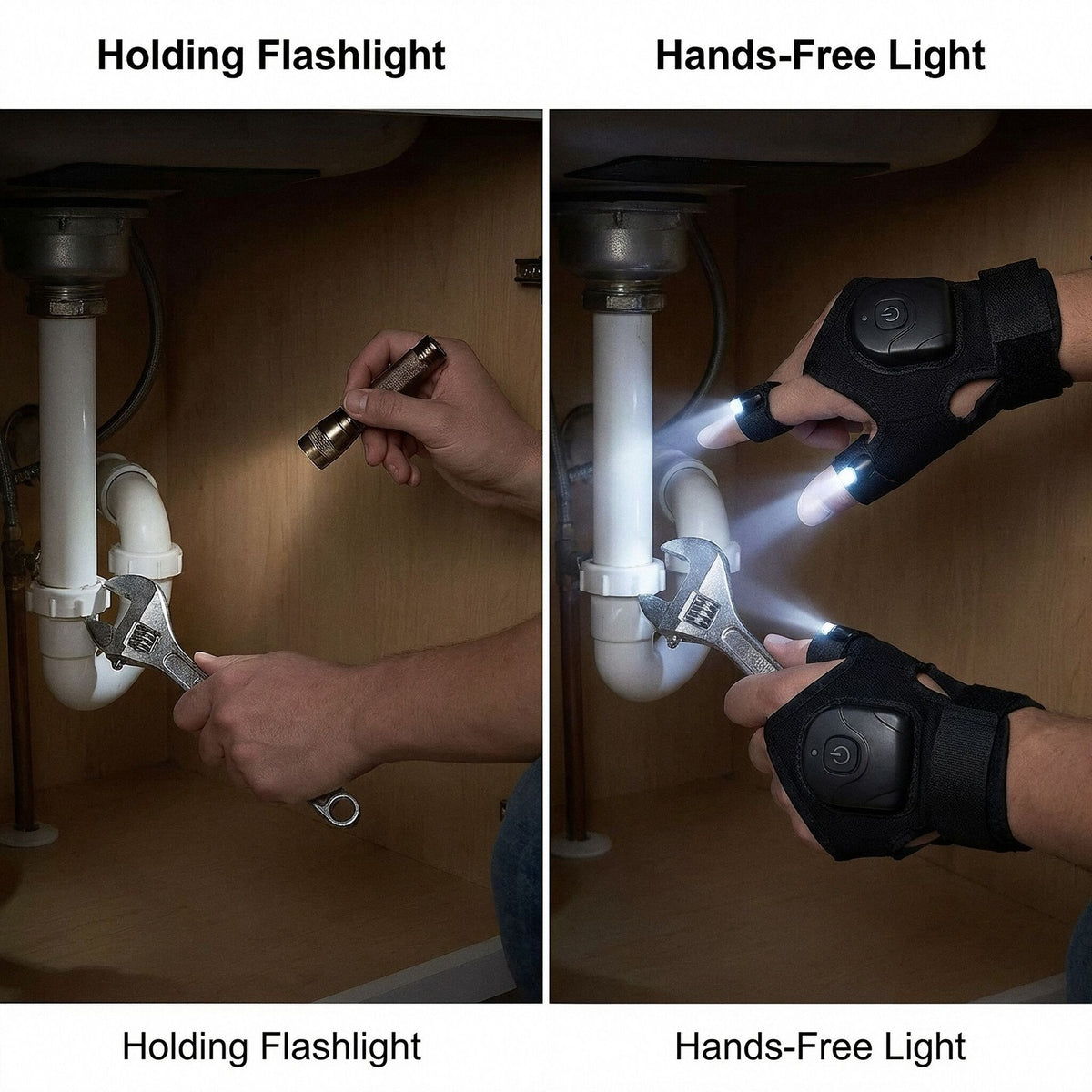 Rechargeable LED Finger Light Gloves for Mechanics & Outdoor Use