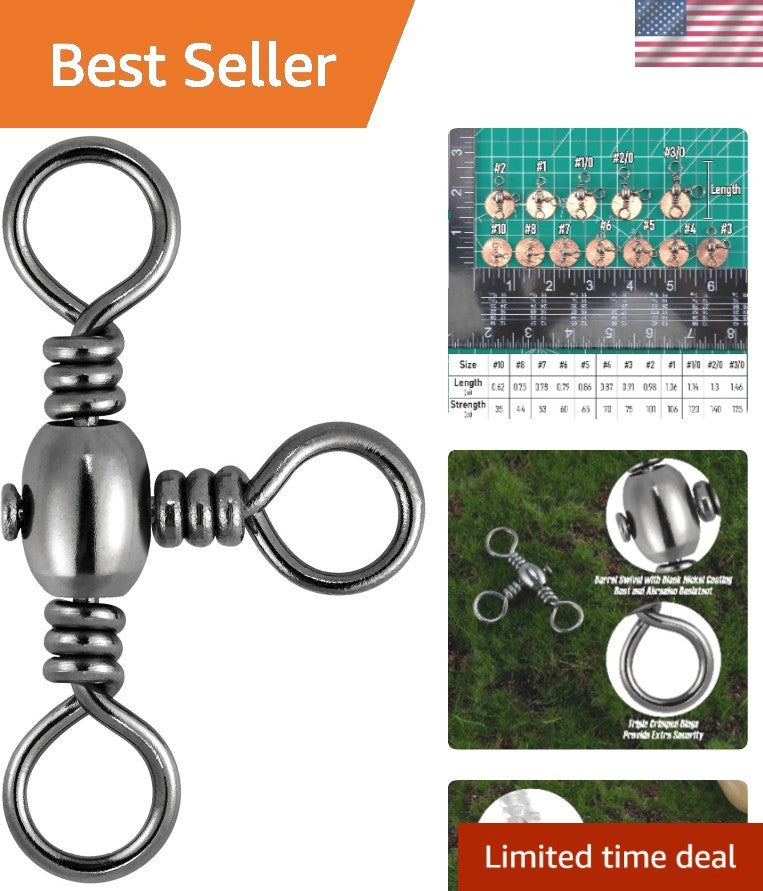 Heavy Duty 30 Pack 3-Way Barrel Swivels for Saltwater & Freshwater Fishing 35-175LB