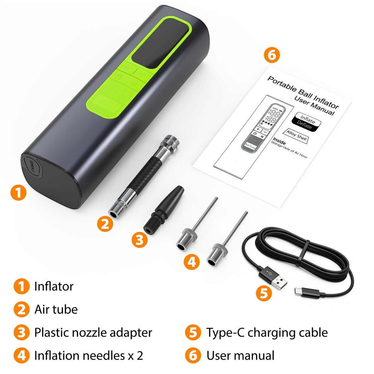 Electric Ball Pump 18 PSI USB-C Portable Inflator for Basketball Soccer Football