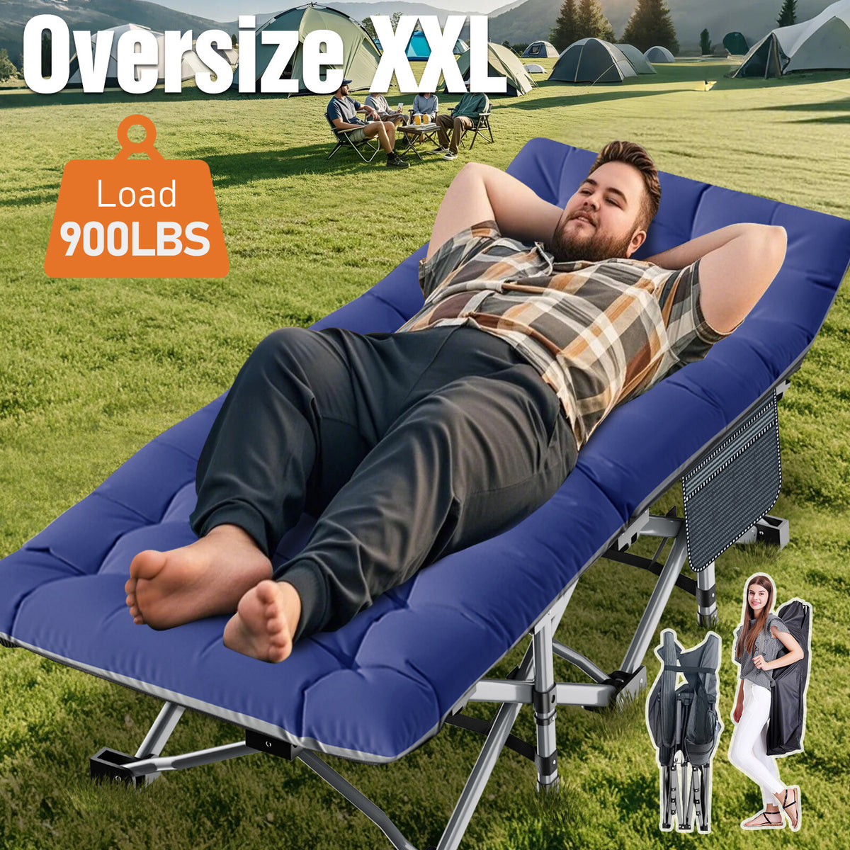 Heavy Duty Folding Camping Cot with Mattress - Portable Adult Sleep Bed