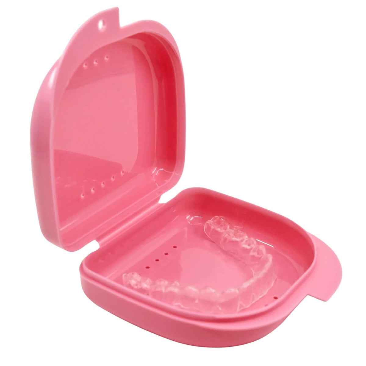 Pink Mouthguard Case with 16 Ventilation Holes for Retainer Freshness
