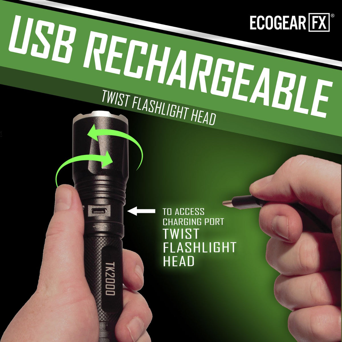 USB Rechargeable LED Tactical Flashlight 2000 Lumens with Zoom