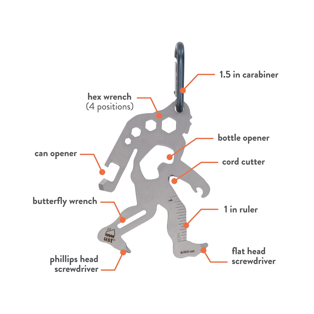 Multi-Tool Carabiner with Stainless Steel Construction for Outdoor Use