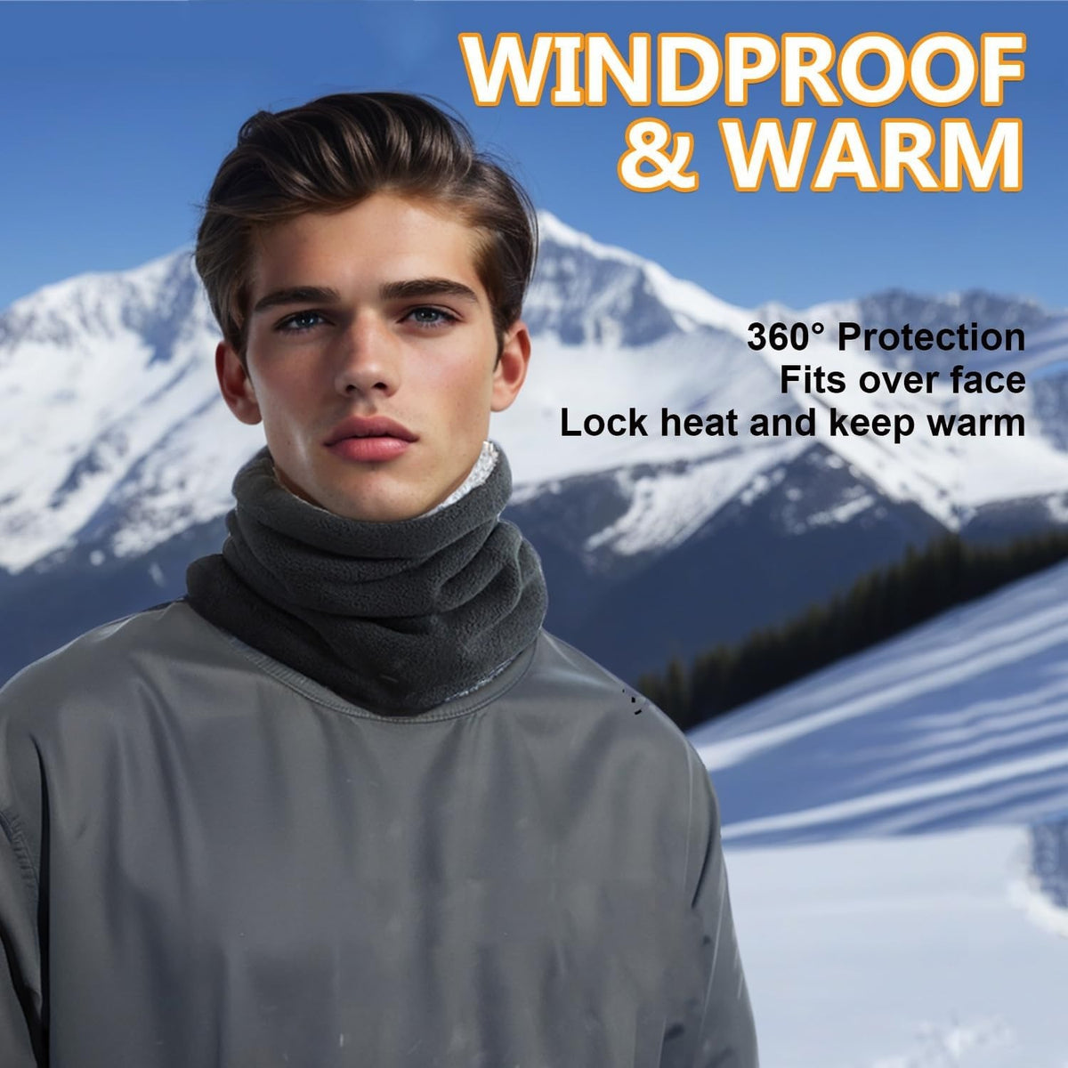 Winter Neck Warmer Mask with Fleece Lining Adjustable Gaiter Thick Scarf