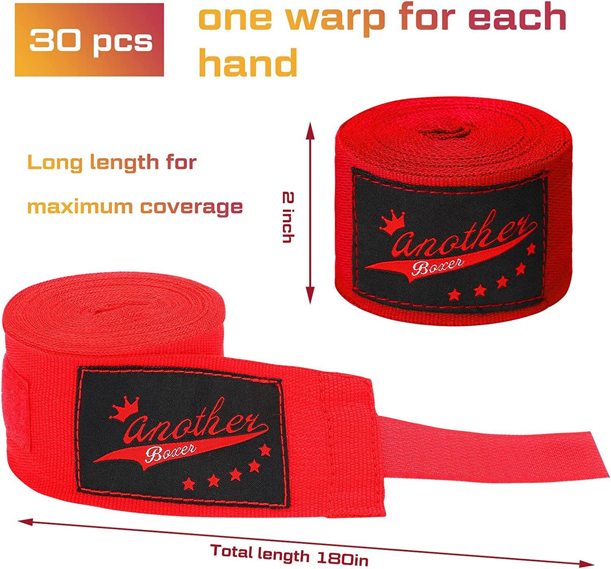 30 Pcs Boxing Hand Wraps 180 Inch Support & Protection - Classic Colors