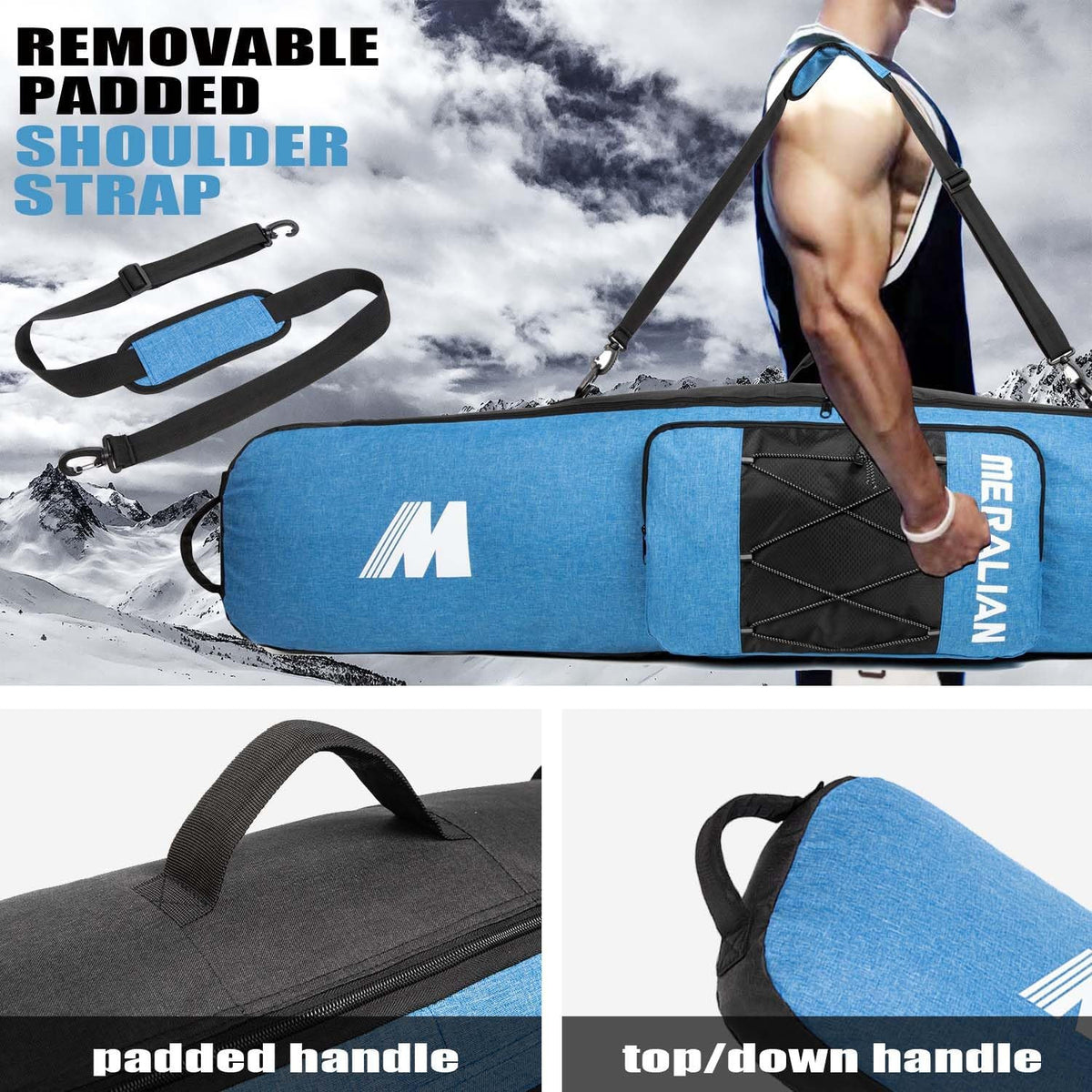 Padded Snowboard Bag for Air Travel - Fits up to 165cm with Wheels and Pockets