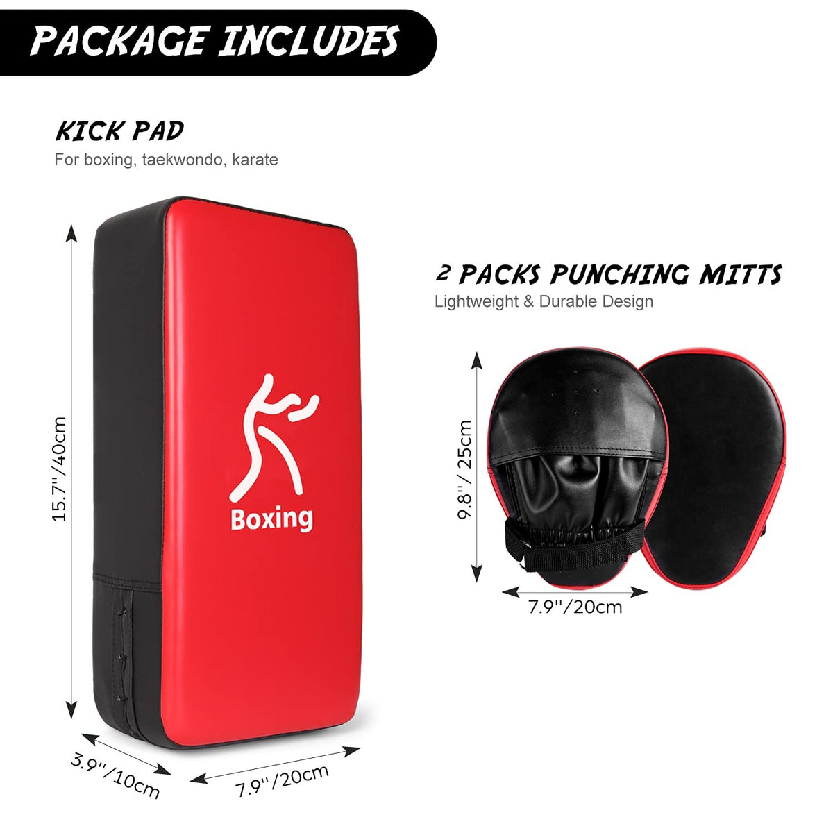 Boxing Mitts and Kick Pad Set for MMA Kickboxing Taekwondo Training - Black & Red